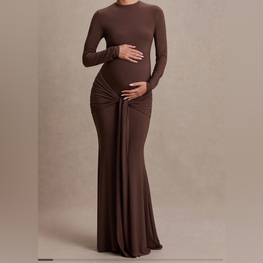 Club L London Aveny brown maternity maxi dress